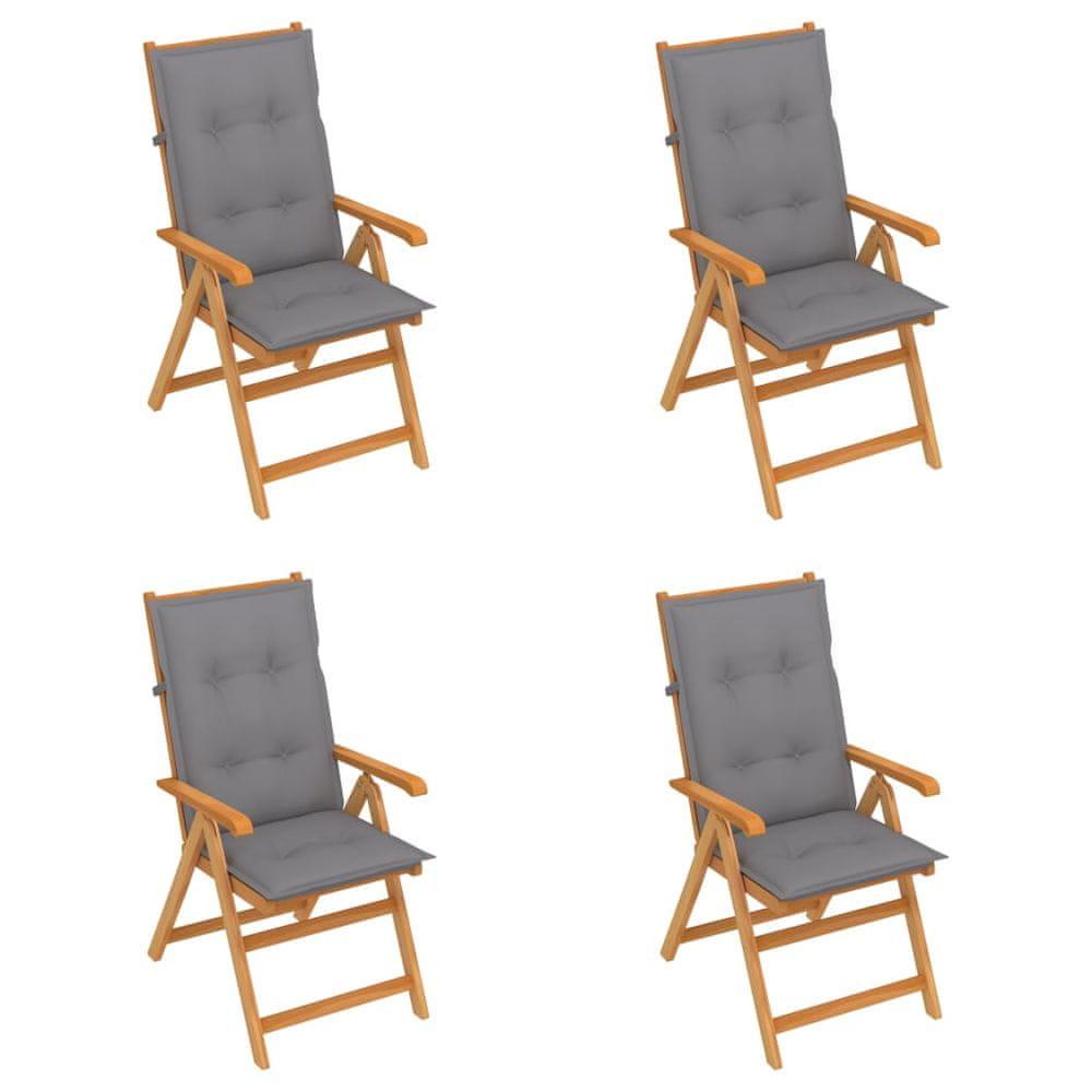 Vidaxl Záhradné stoličky 4 ks so sivými podložkami tíkový masív